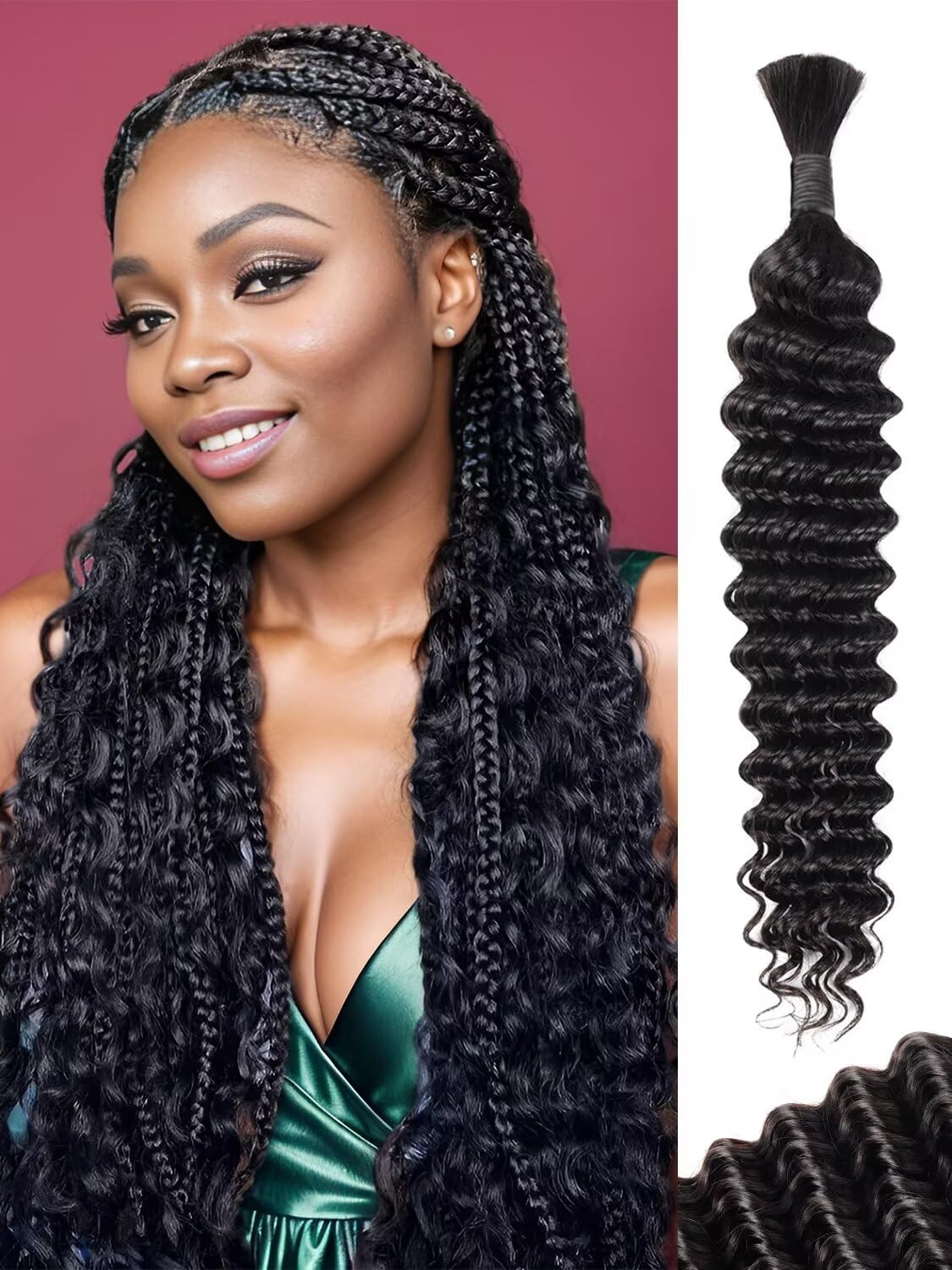 Deep Water Wave Bulk Human Hair for Braiding 24 Inch 50g