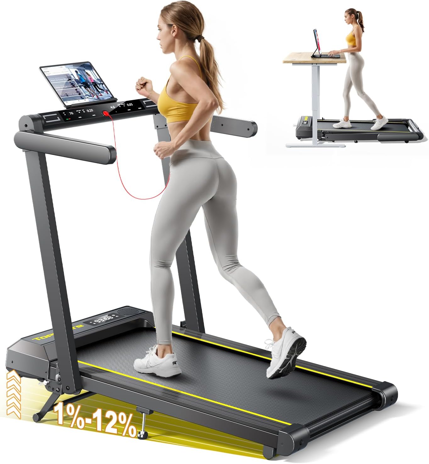 Walking Pad Treadmill with 12% Incline for Home & Office