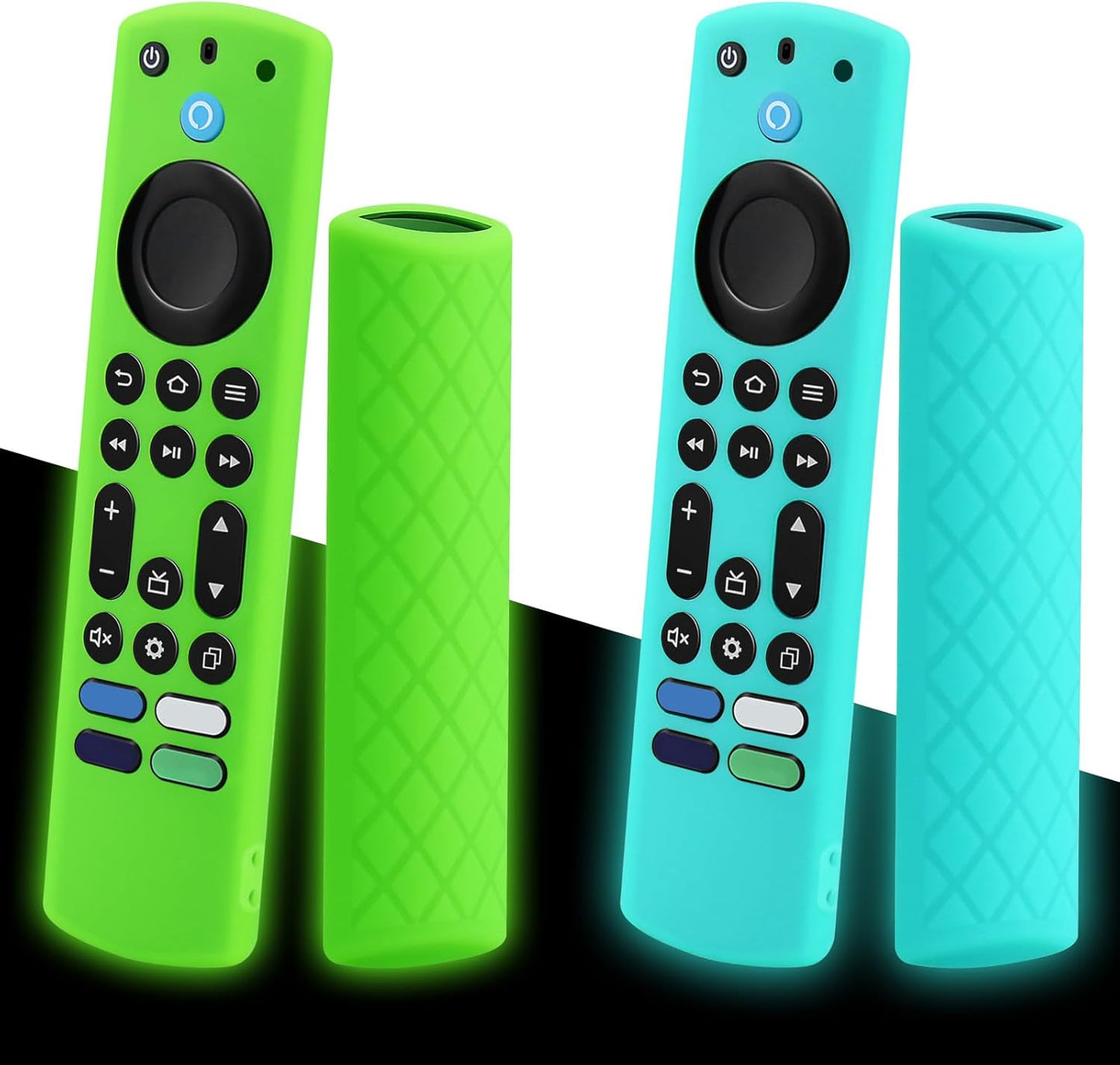 Lenovo FireTV Remote Covers - Glowing Green + Blue, Anti-Slip Silicone