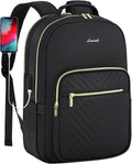 Leather Laptop Backpack for Women 17.3in - Quilted Travel Work Bag