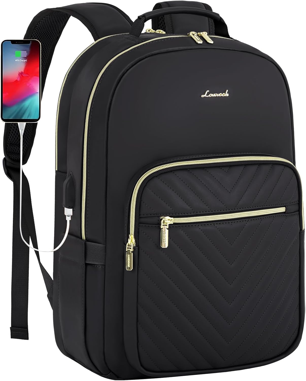 LOVEVOOK Leather Laptop Backpack for Women with USB Port