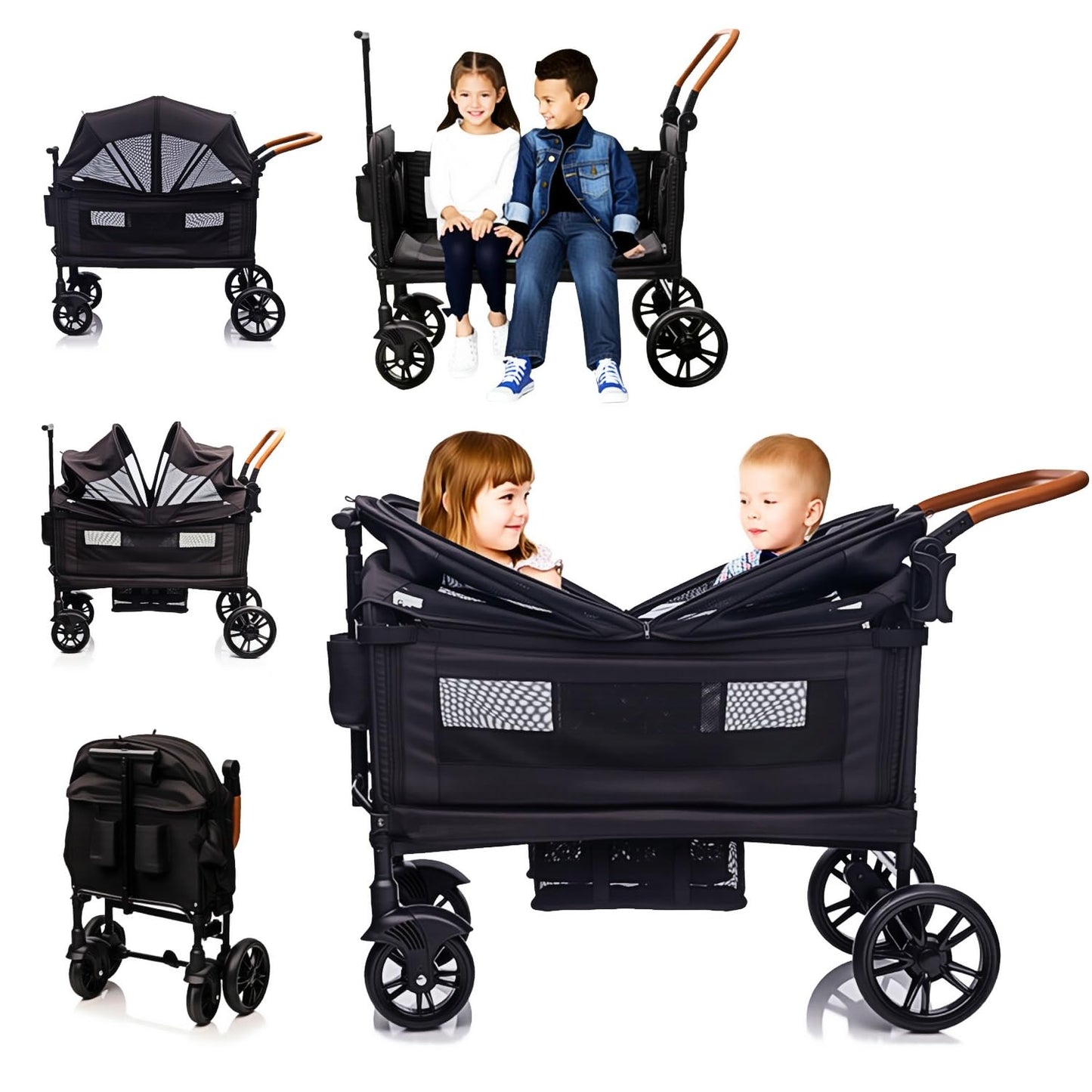 Wagon Stroller for 2 Kids & Cargo - Lightweight Folding Stroller