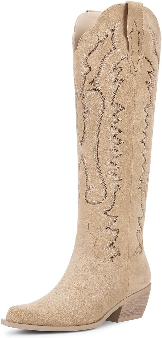 Stylish Knee High Cowboy Boots for Women with Floral Embroidery
