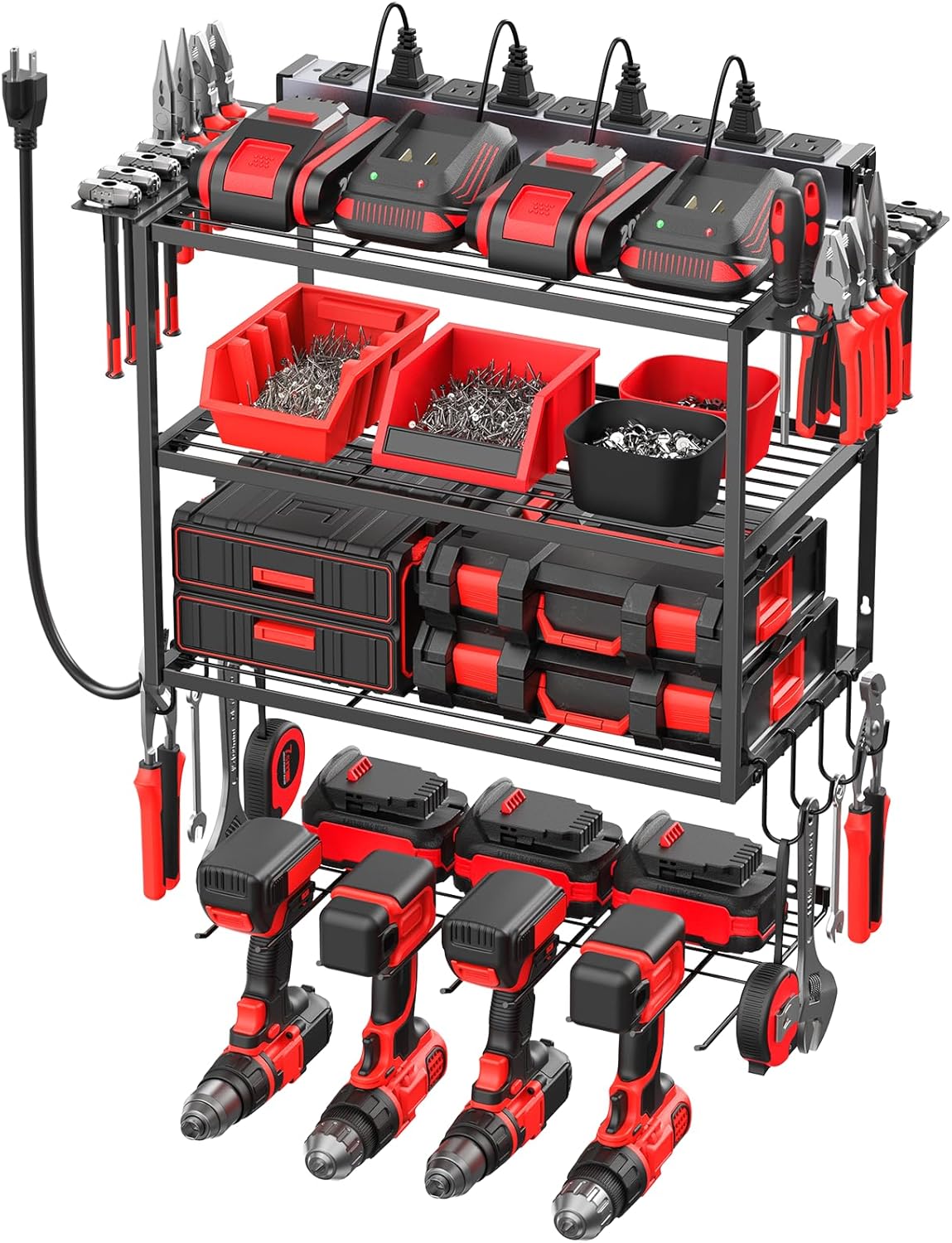 JUNNUJ Tool Organizer with Charging Station for Garage Storage