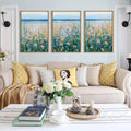 Blue Seaside Cyan Floral Wall Decor Canvas Painting Set of 3