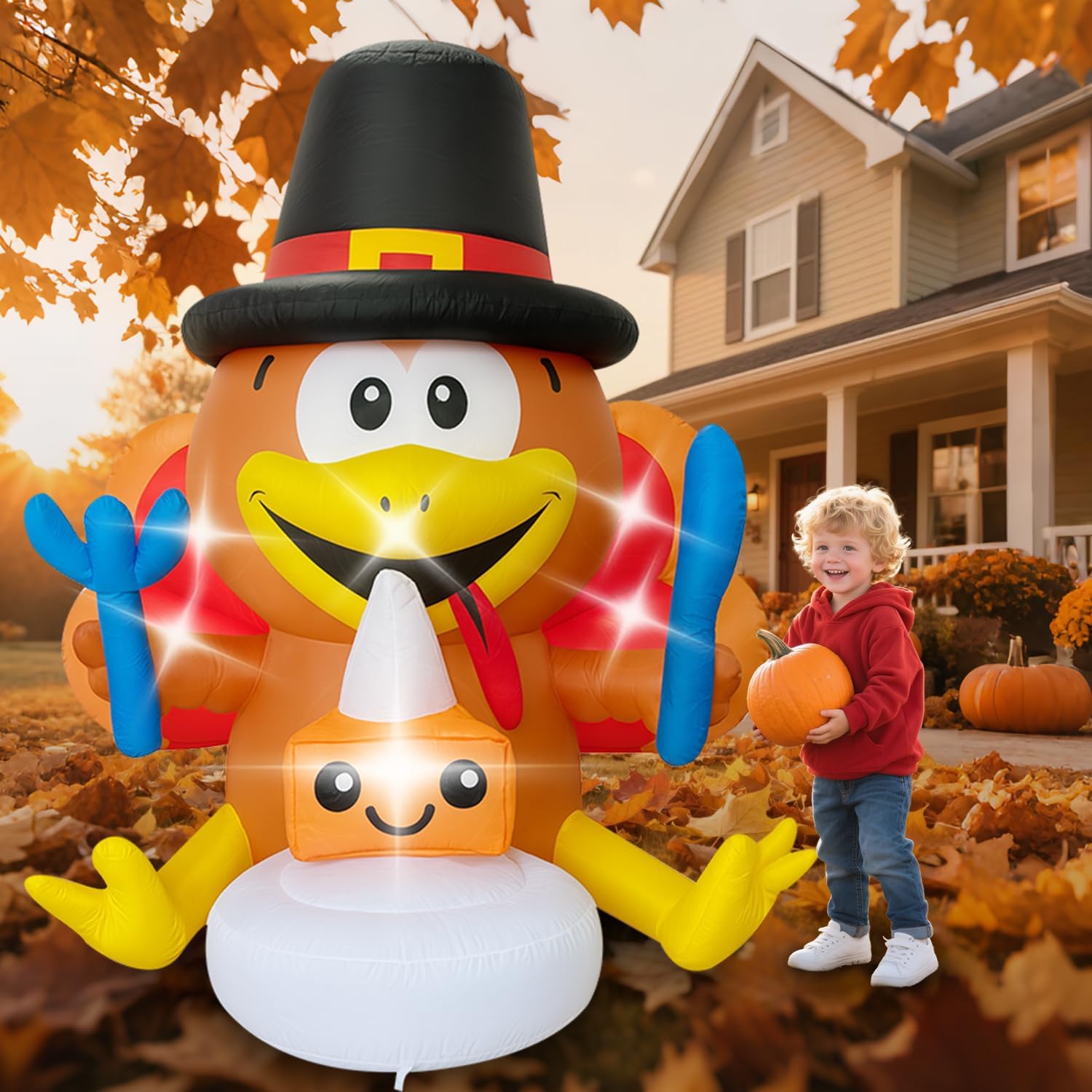5FT Thanksgiving Inflatables Turkey Outdoor Decoration with Lights