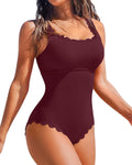 Charmo Womens Scalloped Ribbed One Piece Swimsuit - Modest