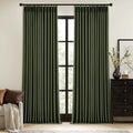 Olive Green Pinch Pleat 100% Blackout Linen Curtains 96 in - Dark