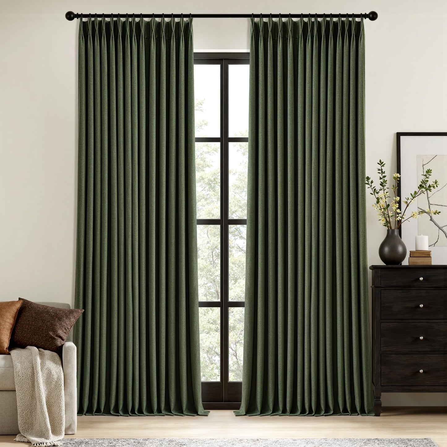MIULEE Olive Green Pinch Pleated Blackout Curtains 96 Inch