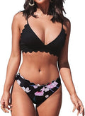 CUPSHE Women's Scalloped V Neck Bikini Swimsuit for Summer Fun