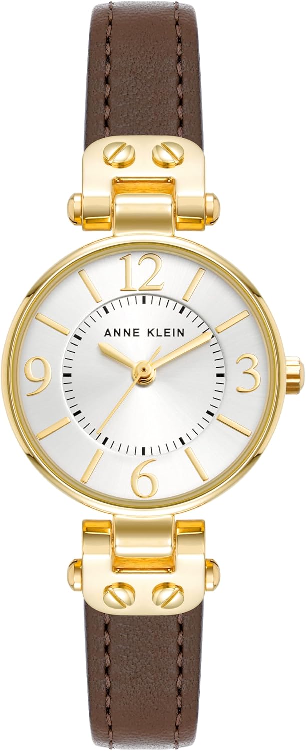 Anne Klein Women's Leather Strap Watch with Water Resistance