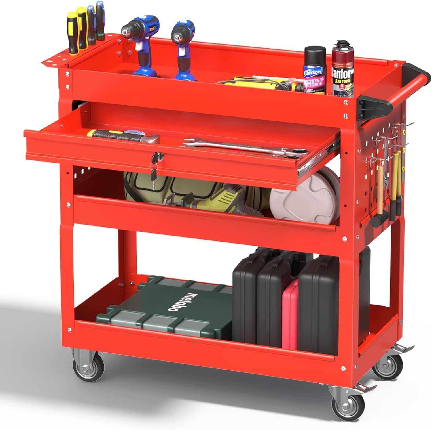 3 Tray Tool Cart with Drawers for Heavy Duty Storage Needs