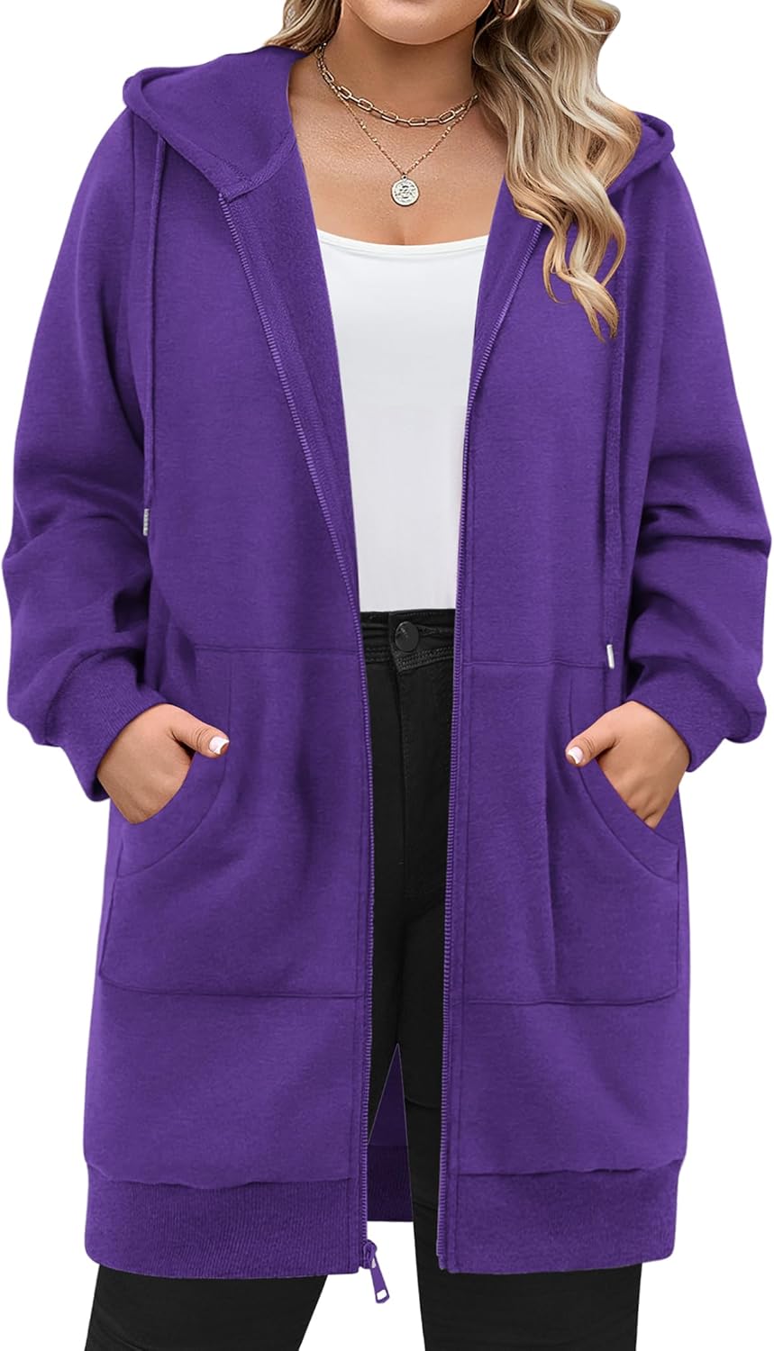 Plus Size Zip Up Hoodies for Women - Cozy Long Sleeve Tunic