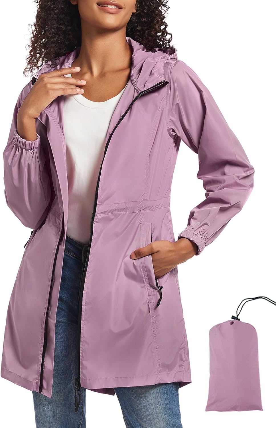 SaphiRose Women's Long Packable Raincoat Waterproof Jacket