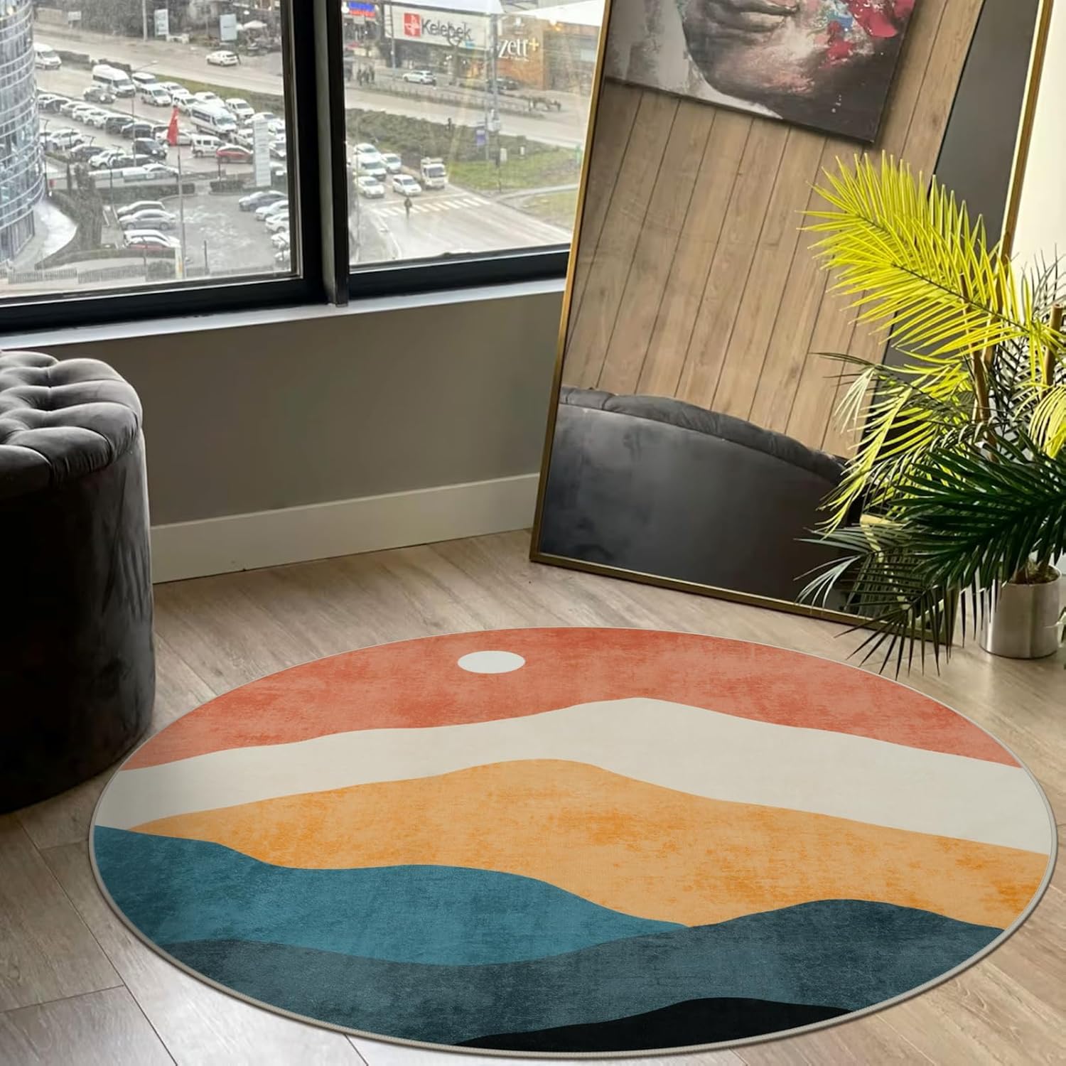 5 ft Abstract Round Rugs for Bedroom and Living Room Decor