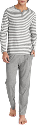 Men's Pajamas Set Soft Combed Cotton Long Sleeve Sleepwear - Relaxed