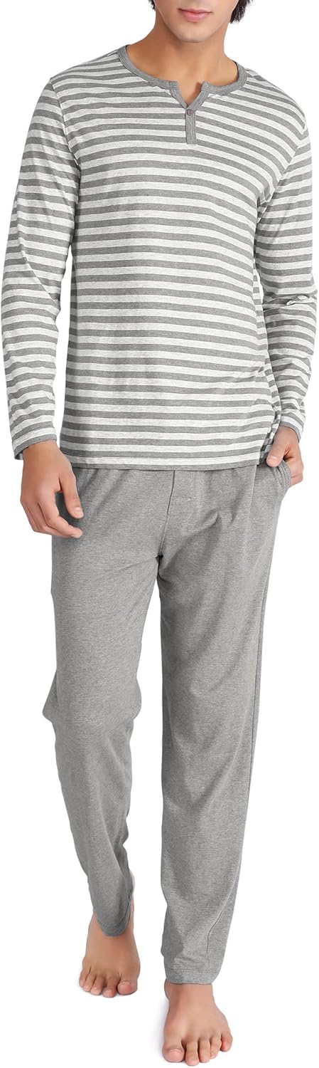 DAVID ARCHY Men's Pajamas Set Soft Cotton Long Sleeve Sleepwear