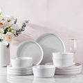 Ceramic Dinnerware Set for 4 - Matte White Stoneware Plates & Bowls