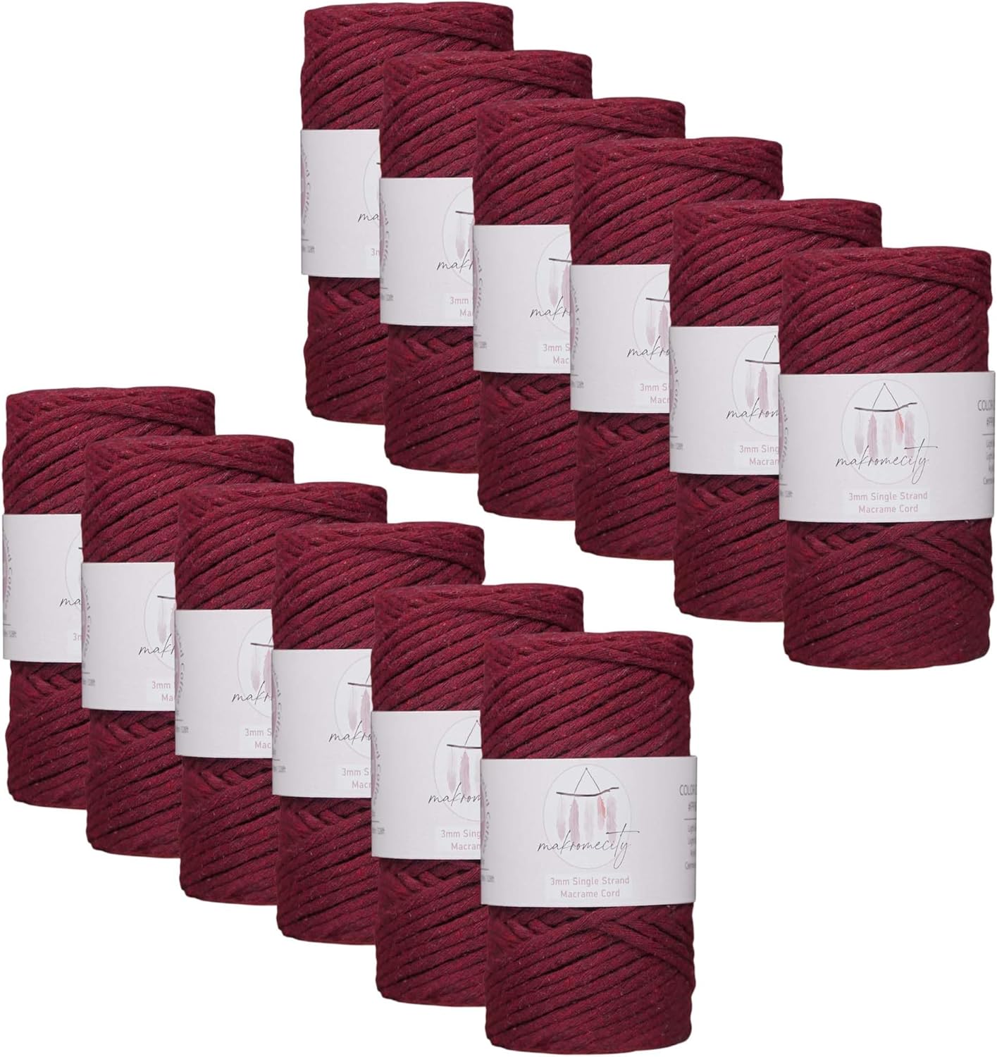 12 Skeins of 3mm Single Strand Macrame Cord for Crafts