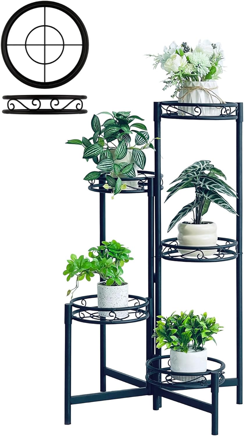 Metal Plant Stand Indoor Outdoor, 5 Tier Folding Rack for Plants