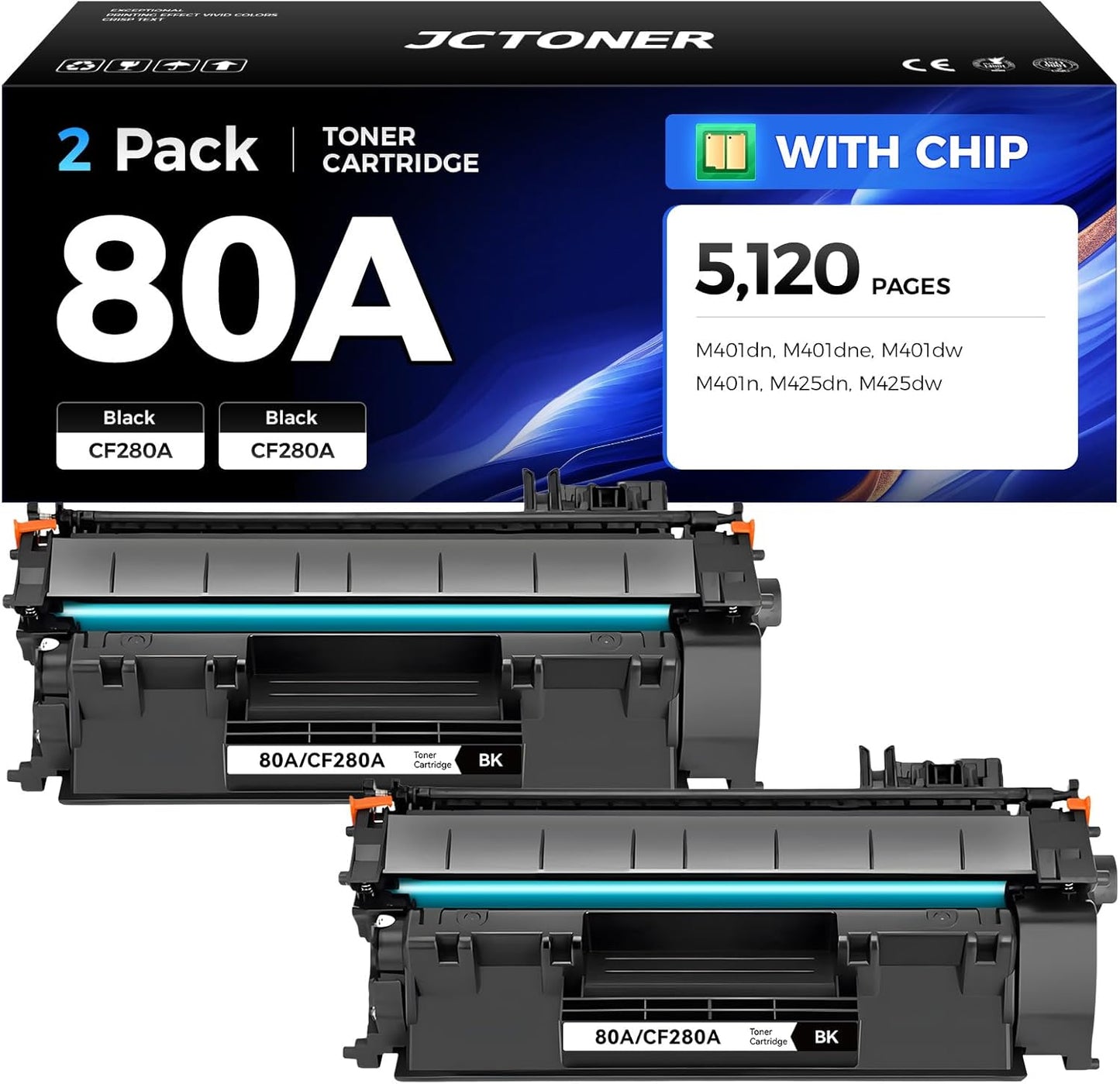 80A Black Toner Cartridge 2-Pack High Yield for HP Printers
