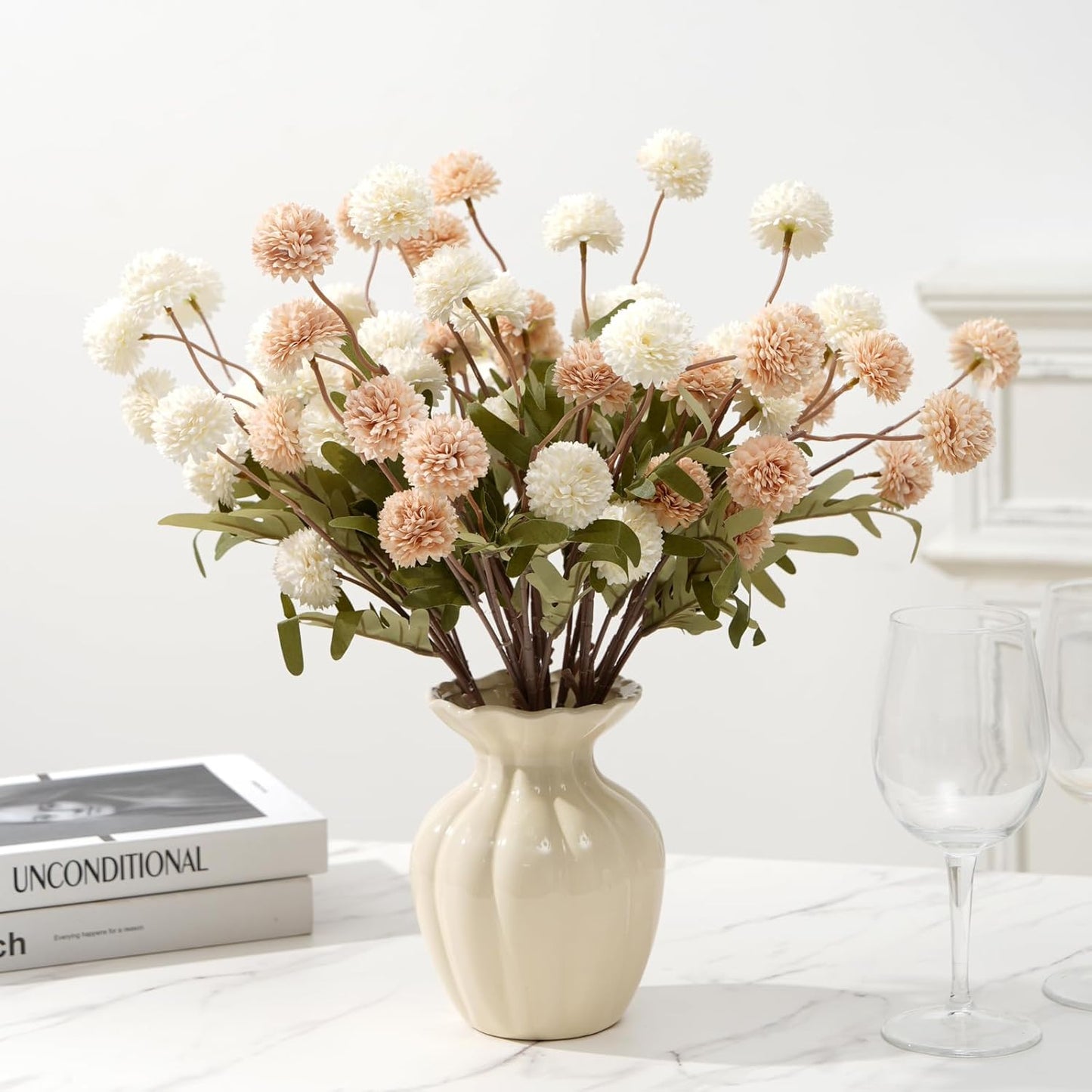 Fake Fall Flowers for Vase - Faux Silk Kiku Mums for Home Decor