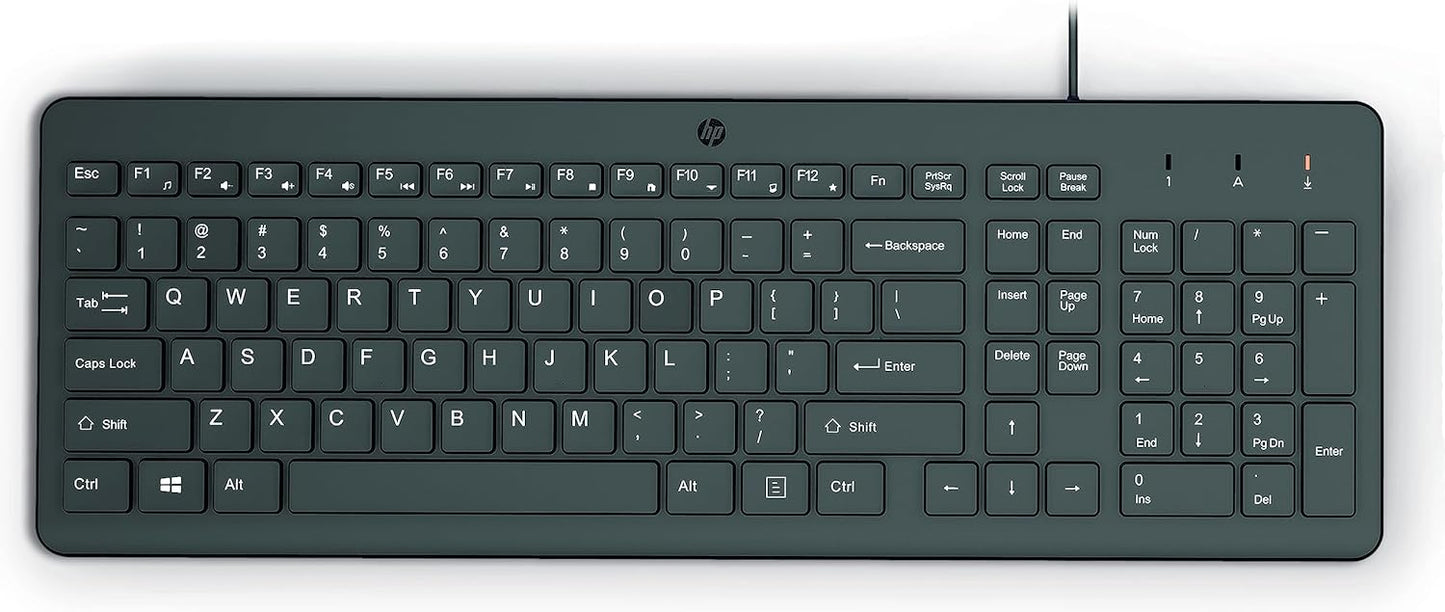 Ergonomic HP 150 Silent Wired Keyboard - USB Connect, LED Indicators