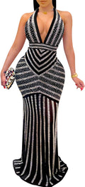 Rhinestone Mesh See Through Bodycon Party Dress - Sexy Elegant Fit Out