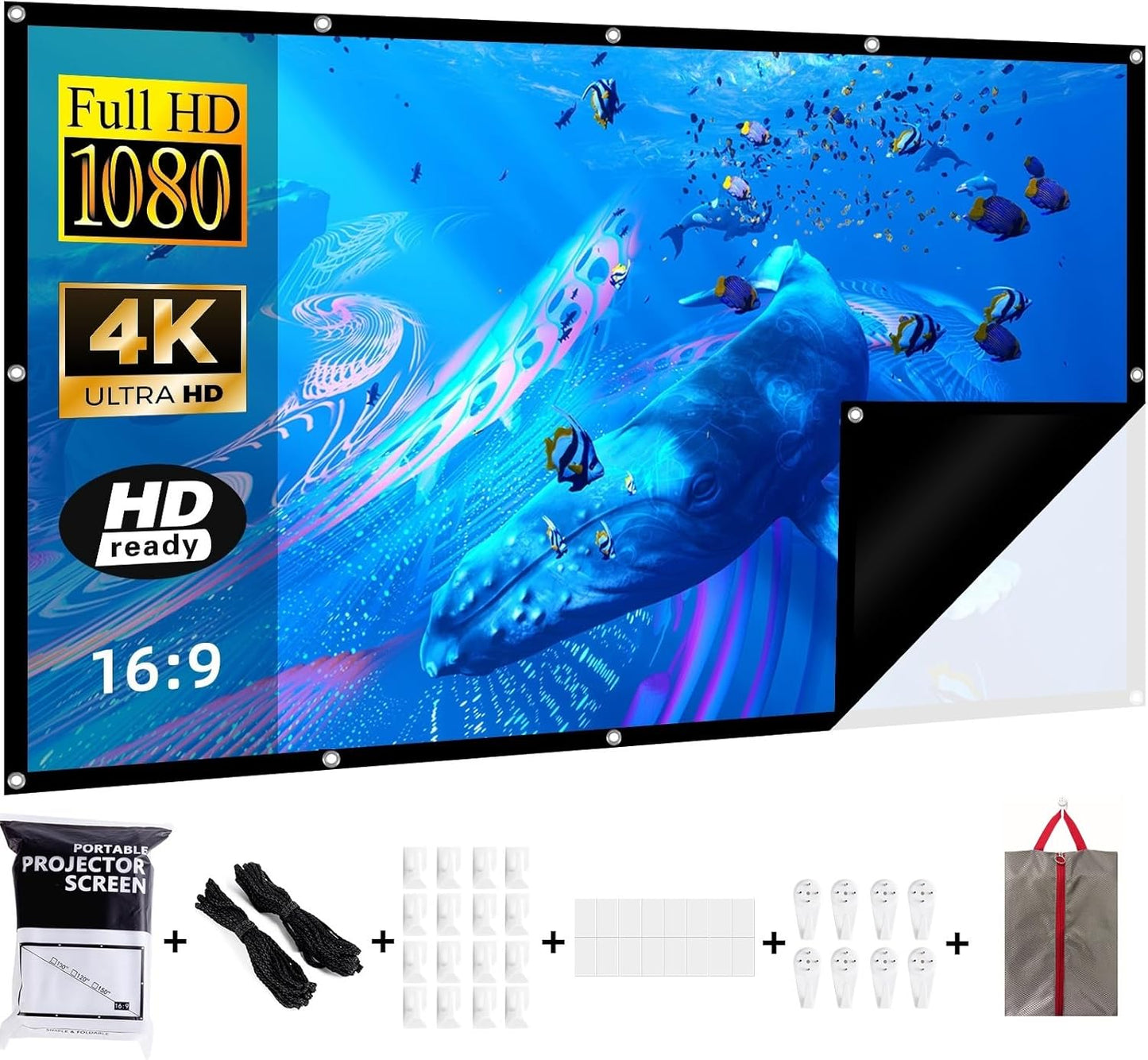 Black Backing Projector Screen 72 Inch for Indoor and Outdoor Use