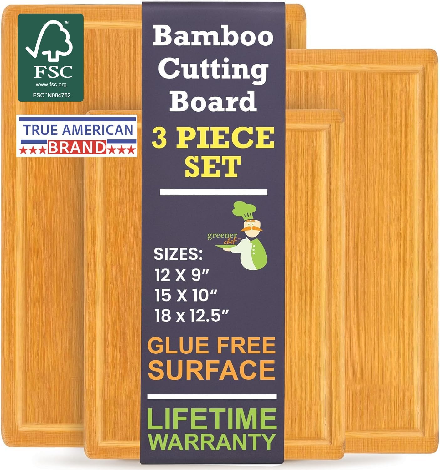 Glue-Free Surface Extra Large Bamboo Cutting Board Set for Chefs