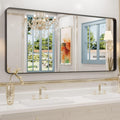 Black Metal Framed Wall Mirror 60x28 in - Rounded Corner Vanity Mirror
