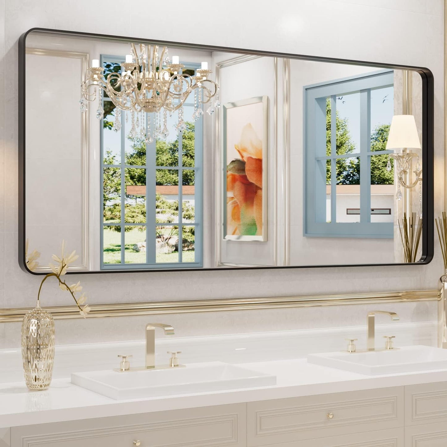 WEER Black Metal Framed Mirror - 60X28 Inch Bathroom Vanity