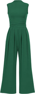 Sleeveless Mock Neck Jumpsuit for Women - Flattering Wide Leg
