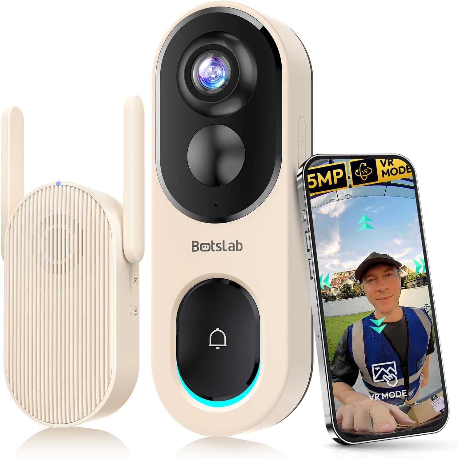 5MP Wireless Doorbell Camera with 180 Panoramic View and AI
