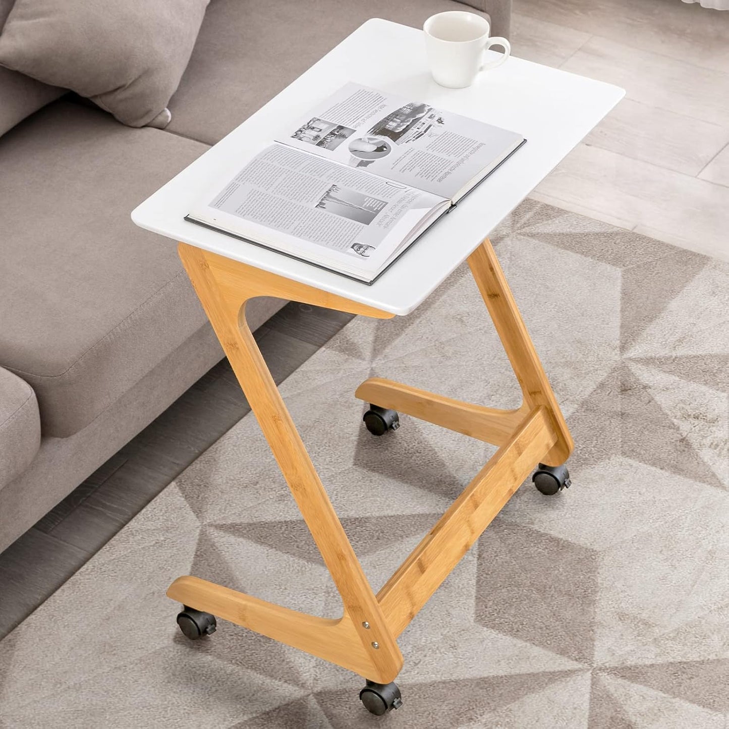 Mobile Bamboo End Table - 23.5'' x 15.8'' - Small Space Solution