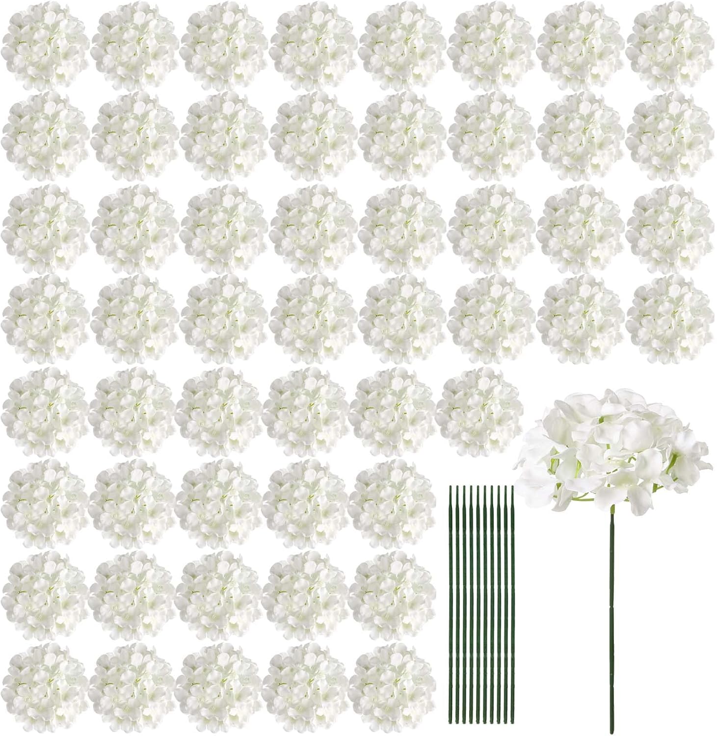64 PCS Ivory Artificial Hydrangea Flowers for Home and Events