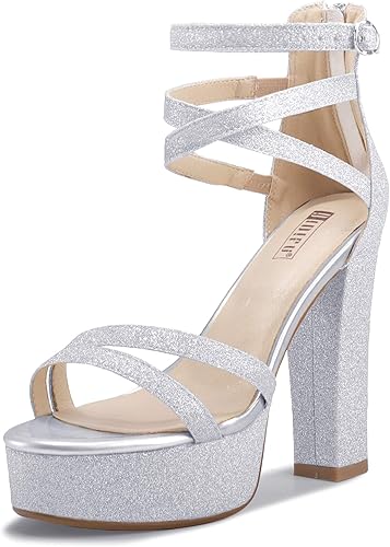 IDIFU Women's Platform Chunky High Heels Dress Sandals for Weddings