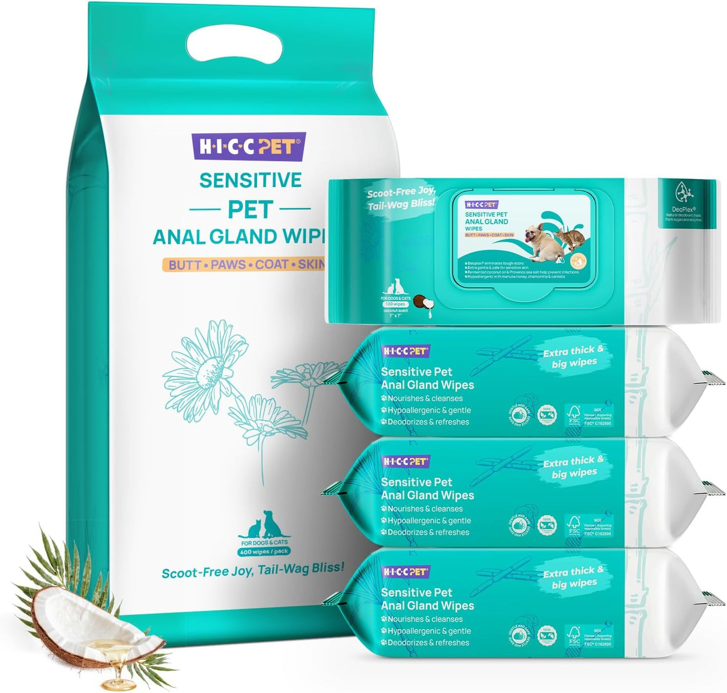 HICC PET Wipes for Dogs & Cats - Cleansing & Deodorizing Care