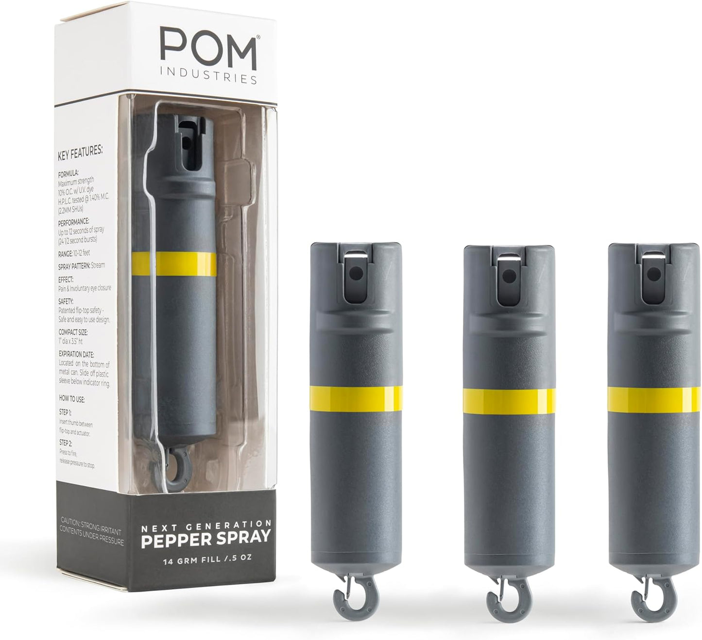 POM Pepper Spray Flip Top Snap Hook for Maximum Self Defense