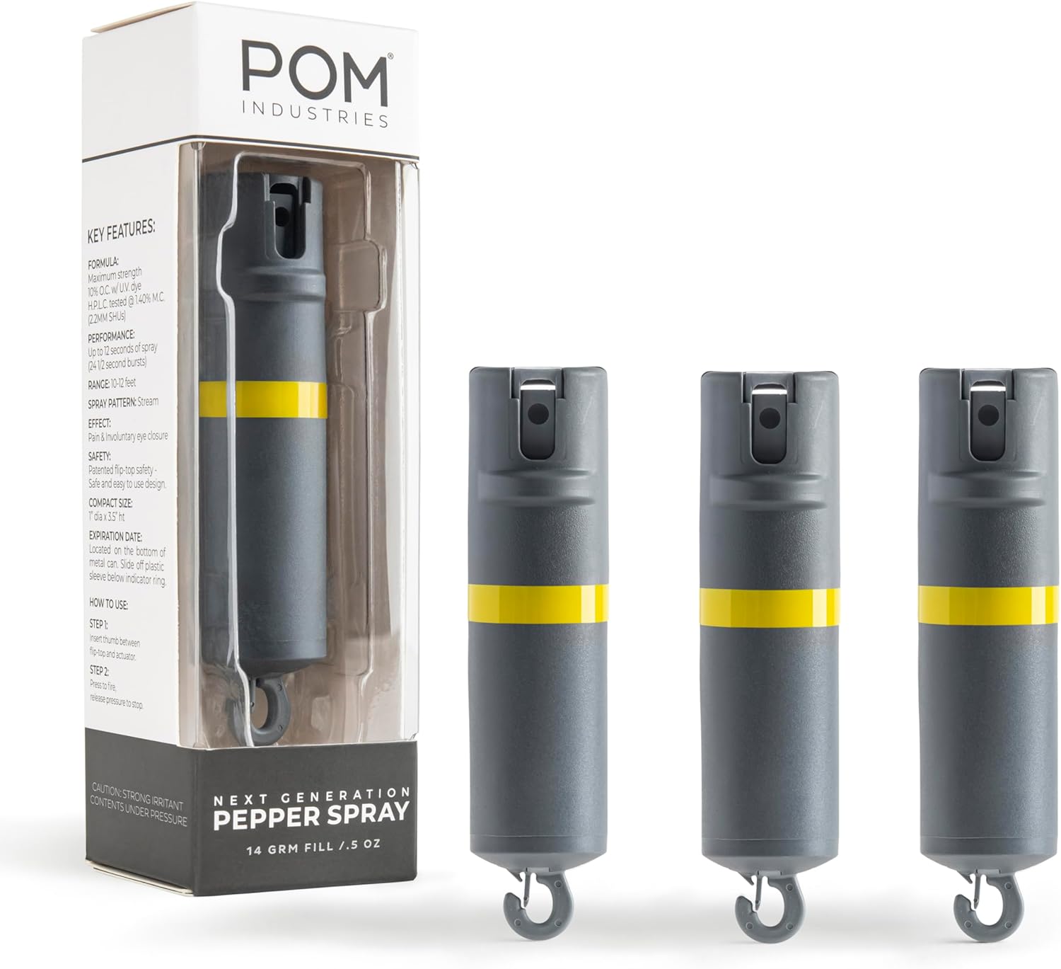 POM Pepper Spray Flip Top Snap Hook for Maximum Self Defense