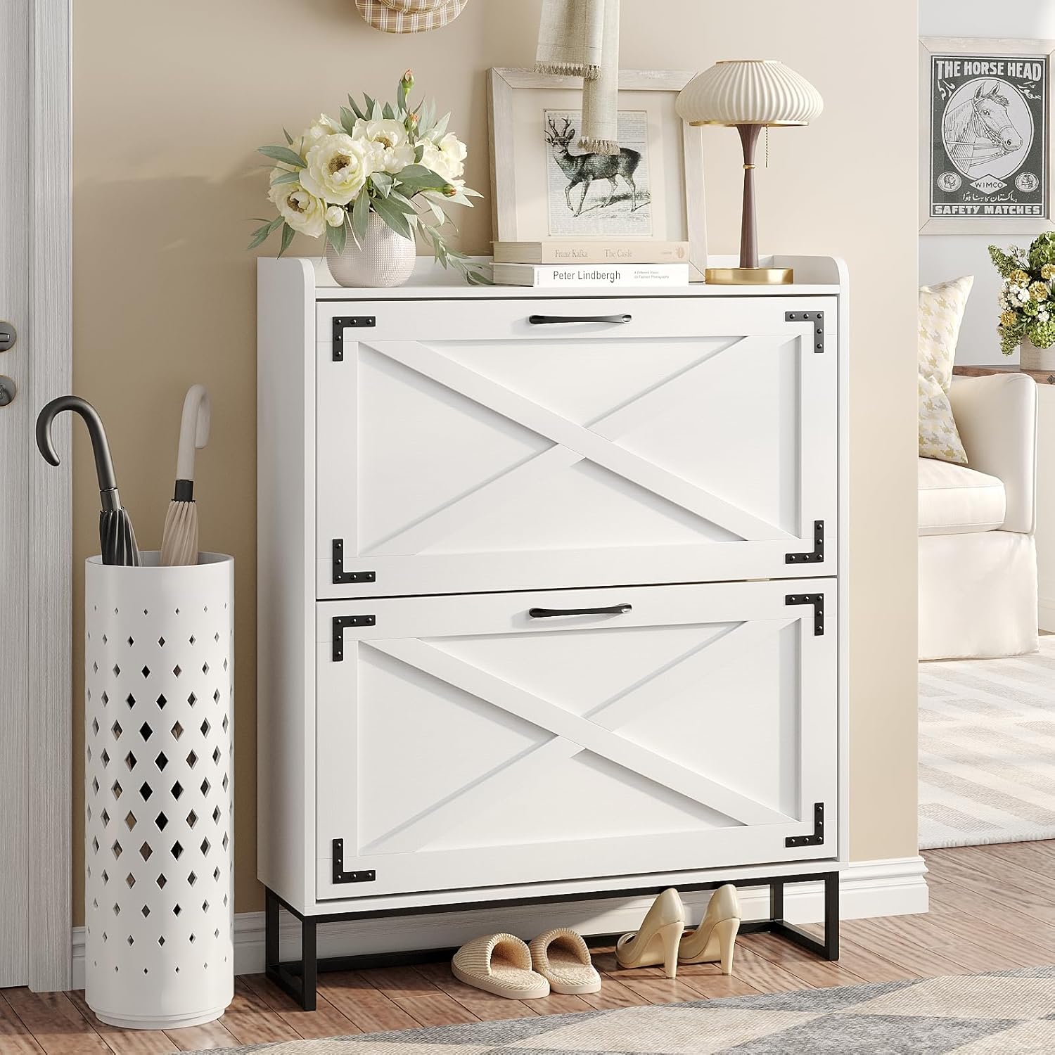 Maupvit Shoe Storage Cabinet with 2 Flip Drawers for Entryway