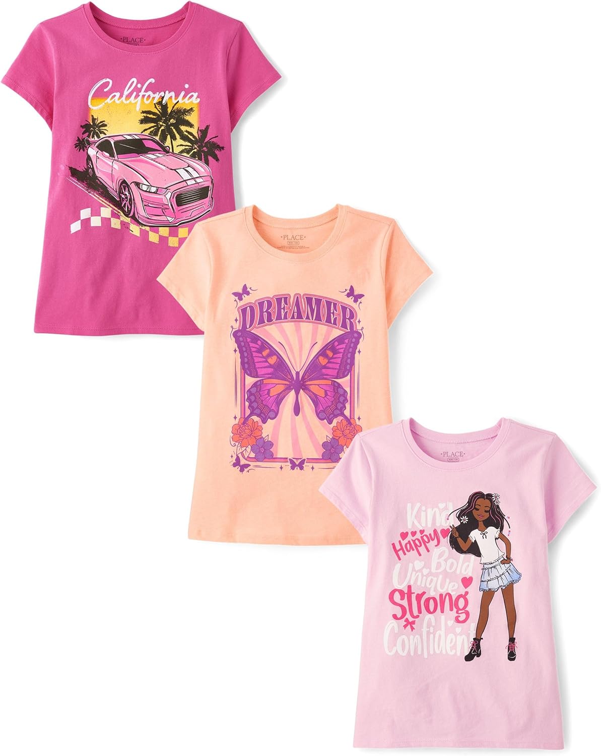 Unicorns and Butterflies Girls Graphic T-Shirts 3 Pack Set