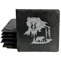 Heavenly Bear Slate Coasters | Laser-Etched Mountain Scene - Set of 8
