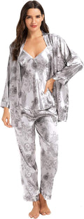 Escalier Women's Silk Satin Pajamas Set 3 Pcs Floral - Silky Nightwear