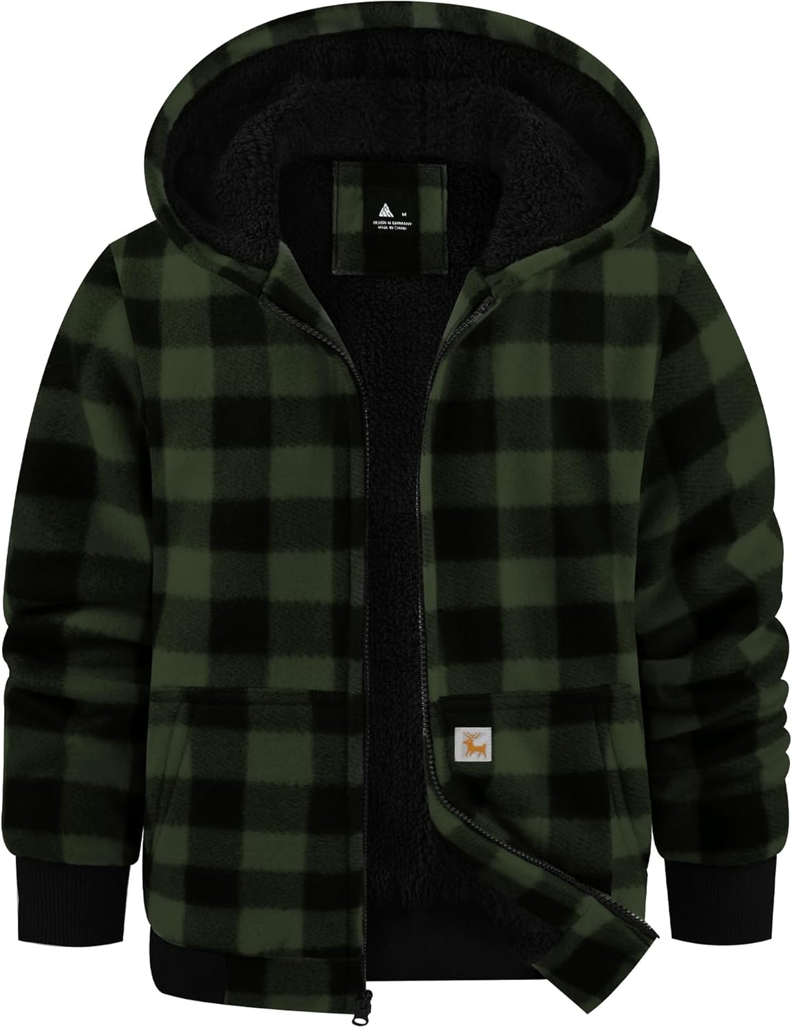 GEEK LIGHTING Boys Flannel Jacket Sherpa Lined Warm Hoodie