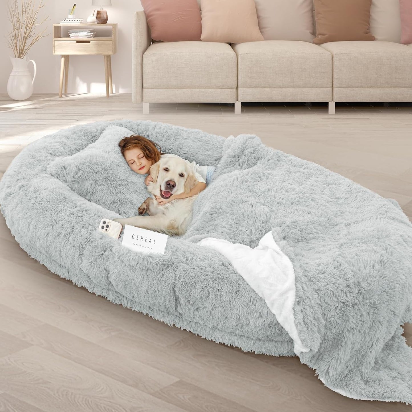 Oversize Human Dog Bed with Memory Foam for Comfort and Support