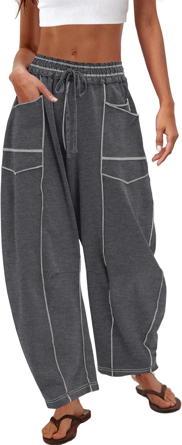 Nirovien Womens Barrel Sweatpants High Waisted Wide Leg Pants