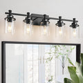 5-Light Black Bathroom Vanity Light with Clear Glass Shades - Modern