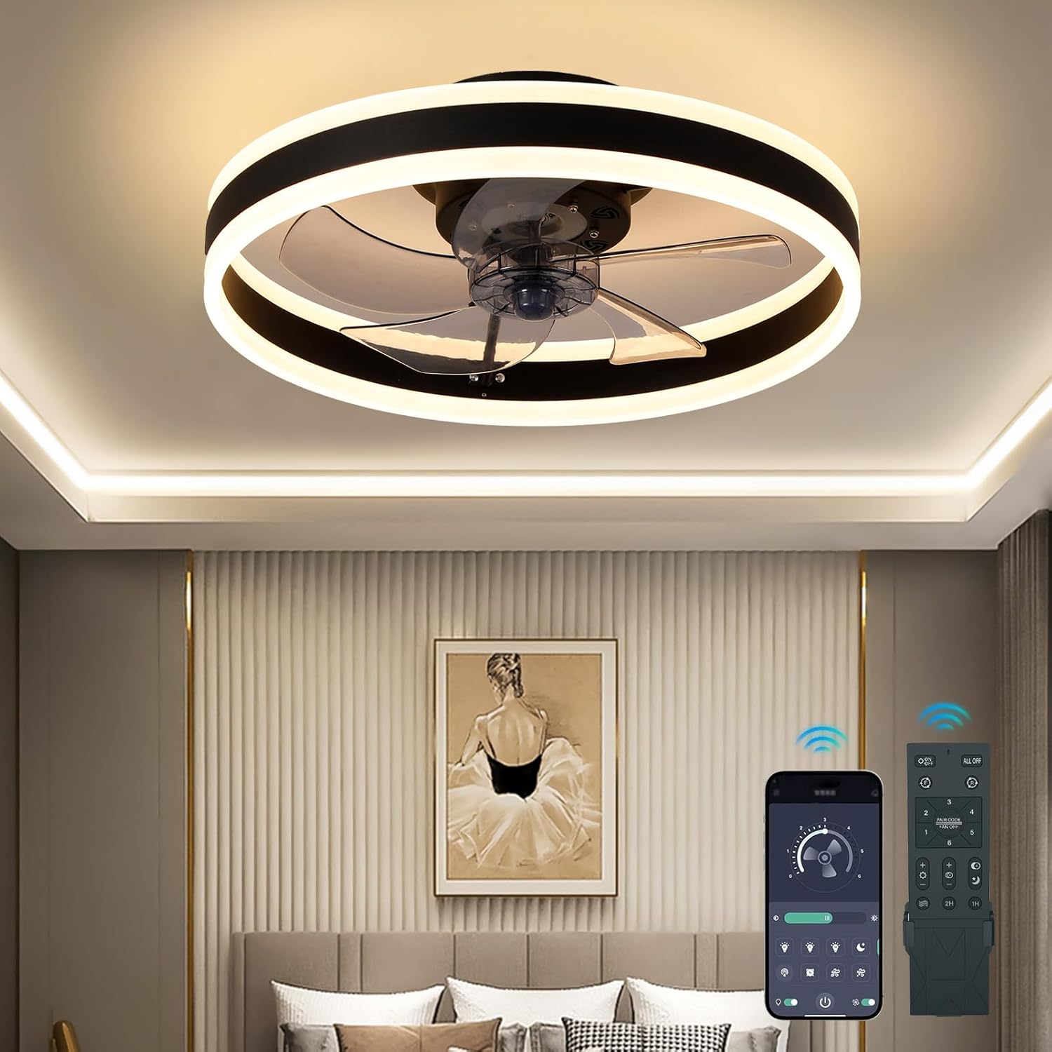 Ceiling Fans with Lights and Remote - Dimmable LED 20in Fandelier