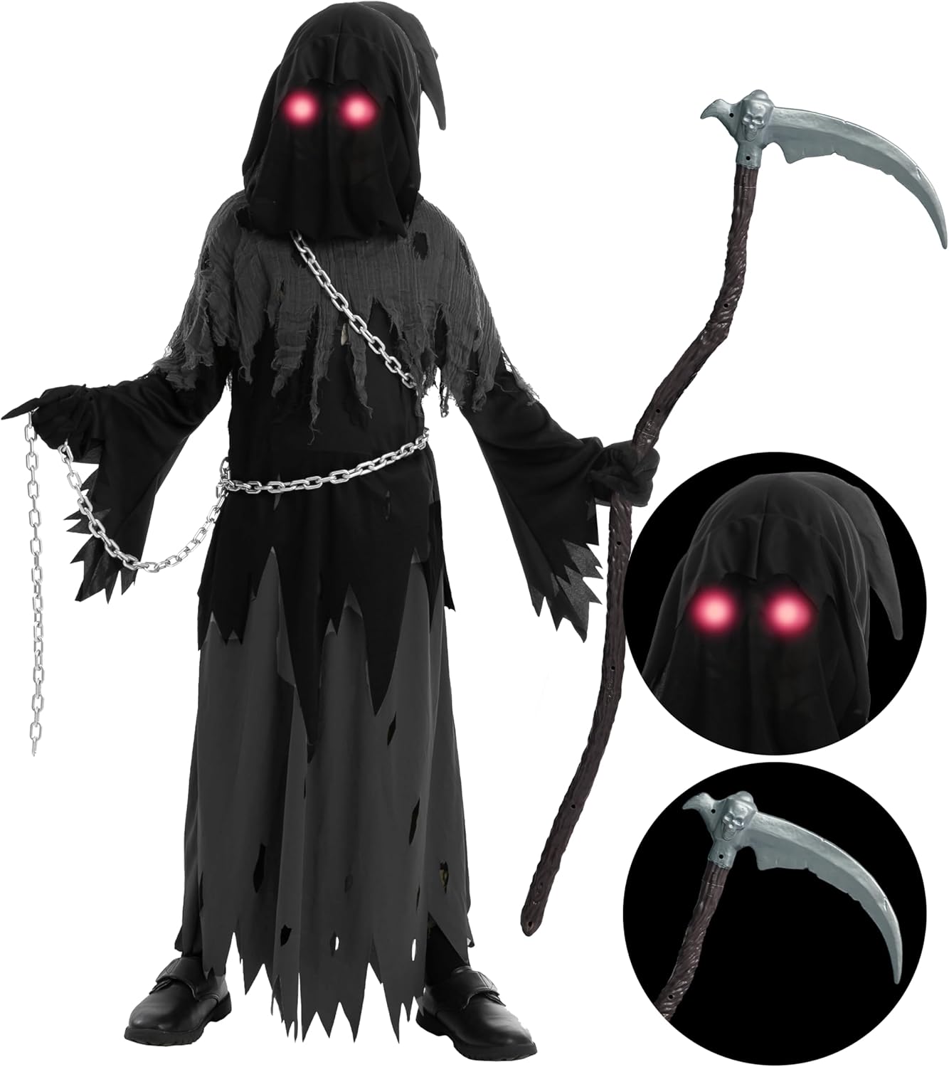 Spooktacular Creations Glowing Eyes Grim Reaper Costume for Kids